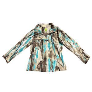 ADAM JACOBS, Women's Zip Up Windbreaker Jacket, Brown White Blue, Small, Used